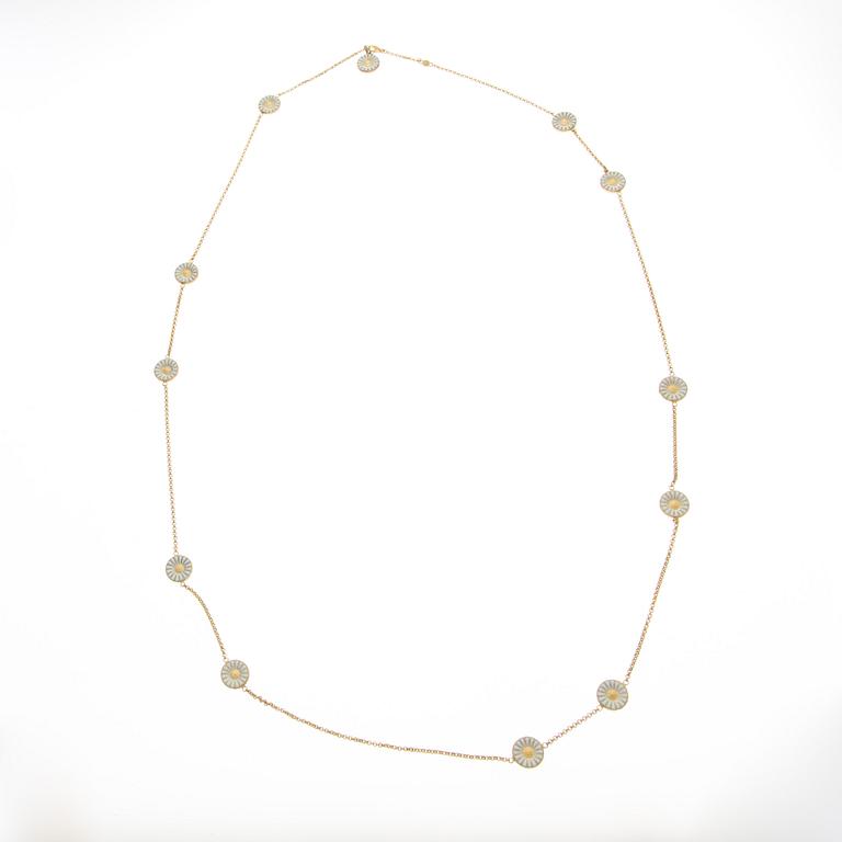 GEORG JENSEN, RING and NECKLACE, "Daisy", goldplated silver, white enamel.