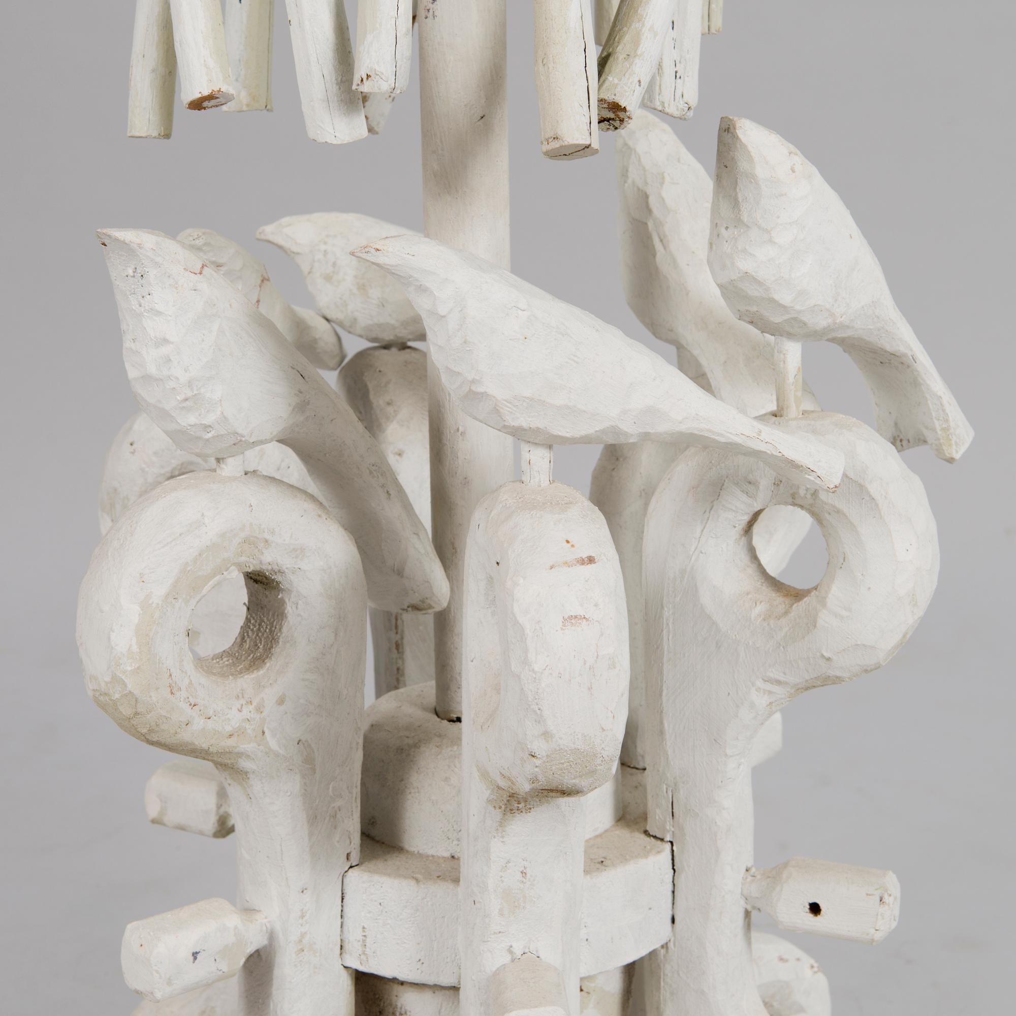 KOSTI AHONEN, sculpture/lamp, wood, glass, signed and dated 1986.
