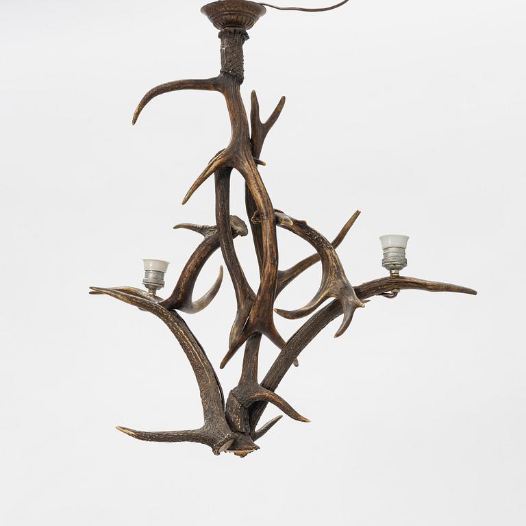 A horn chandelier, first half of the 20th Century.