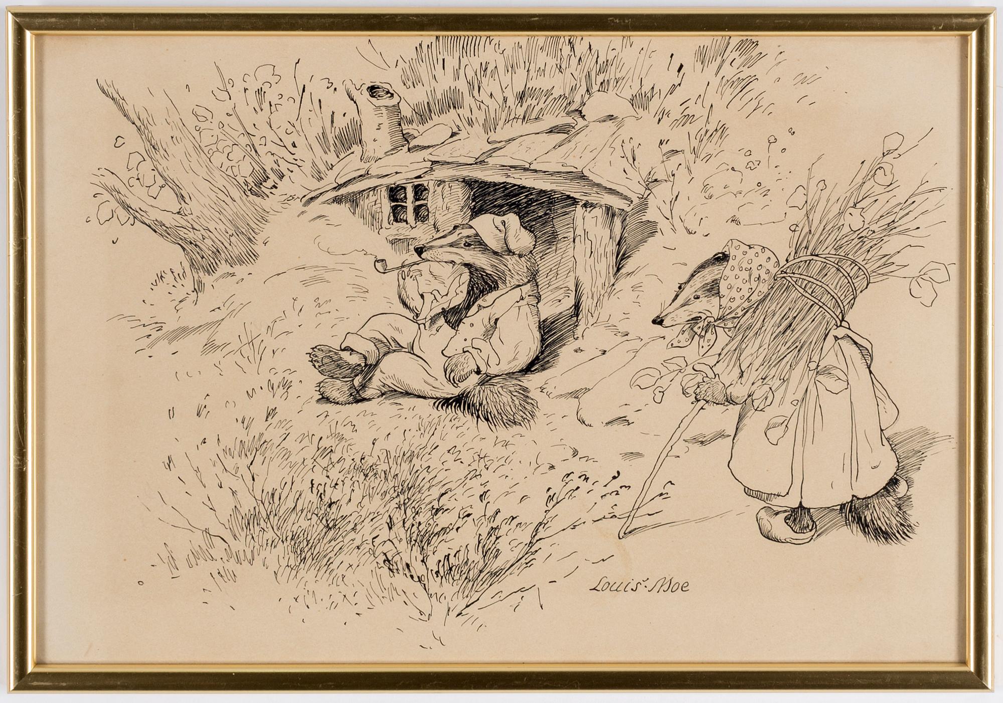 LOUIS MOE, Ink drawings, 5, signed.