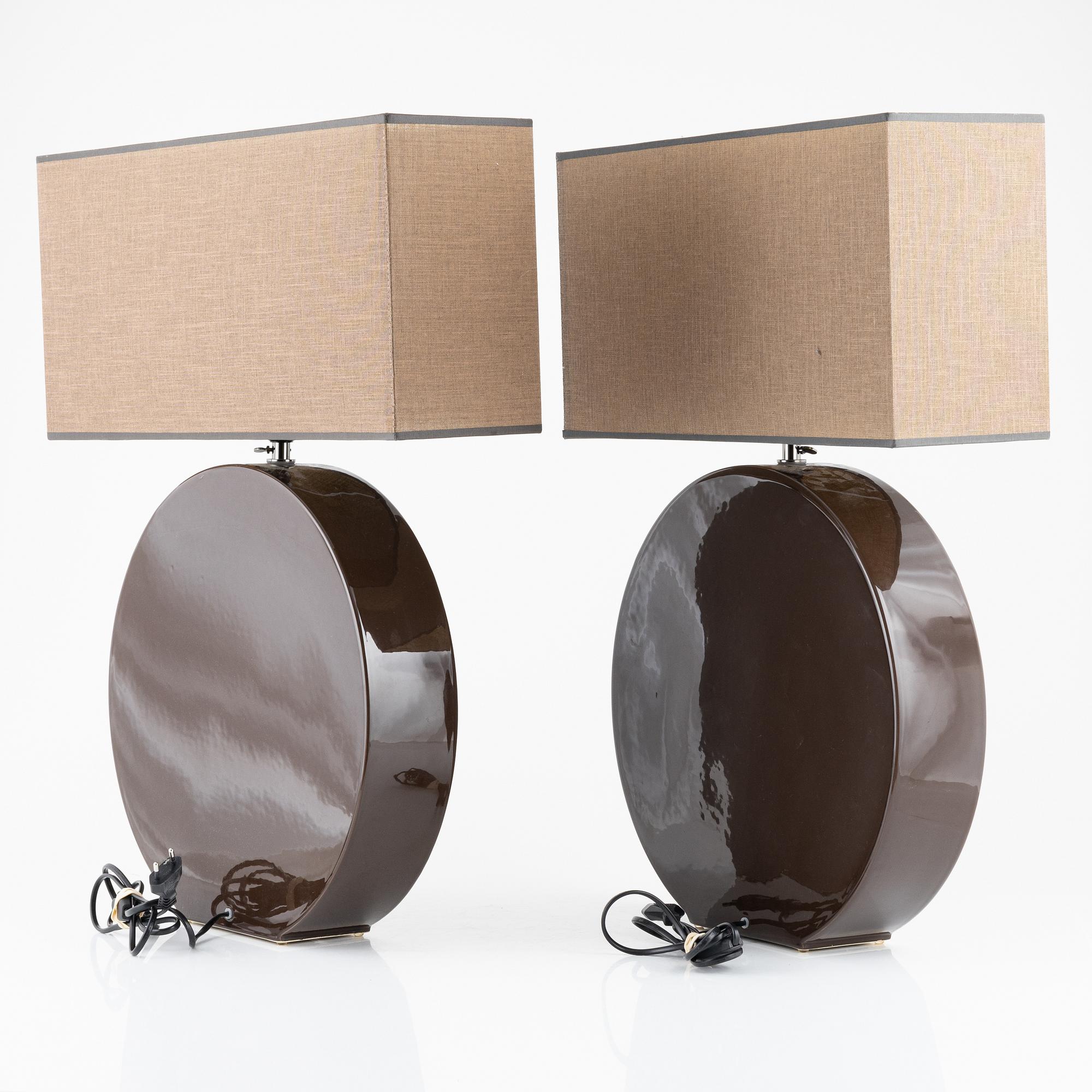 A pair of ceramic table lights, Faïencerie de Charolles, France.