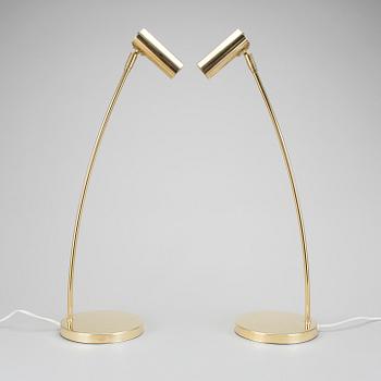 A pair of brass table lamps "Puck", by Åke Hultgren for Örsjö Belysning.