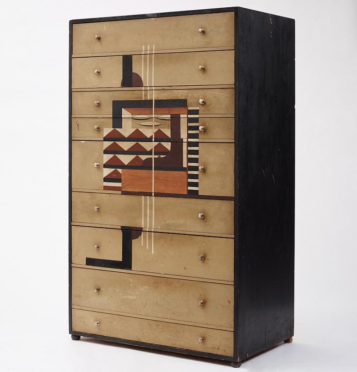 Ingegerd Torhamn, a modernist painted and decorated chest of drawers, Sweden ca 1930.