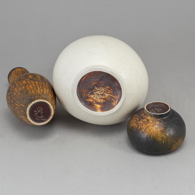 GUNNAR NYLUND, 3 delar, stengods, Rörstrand.