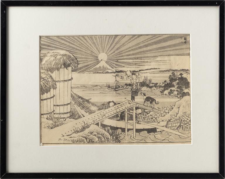 Katsushika Hokusai, träsnitt 2 st, Japan 1836.