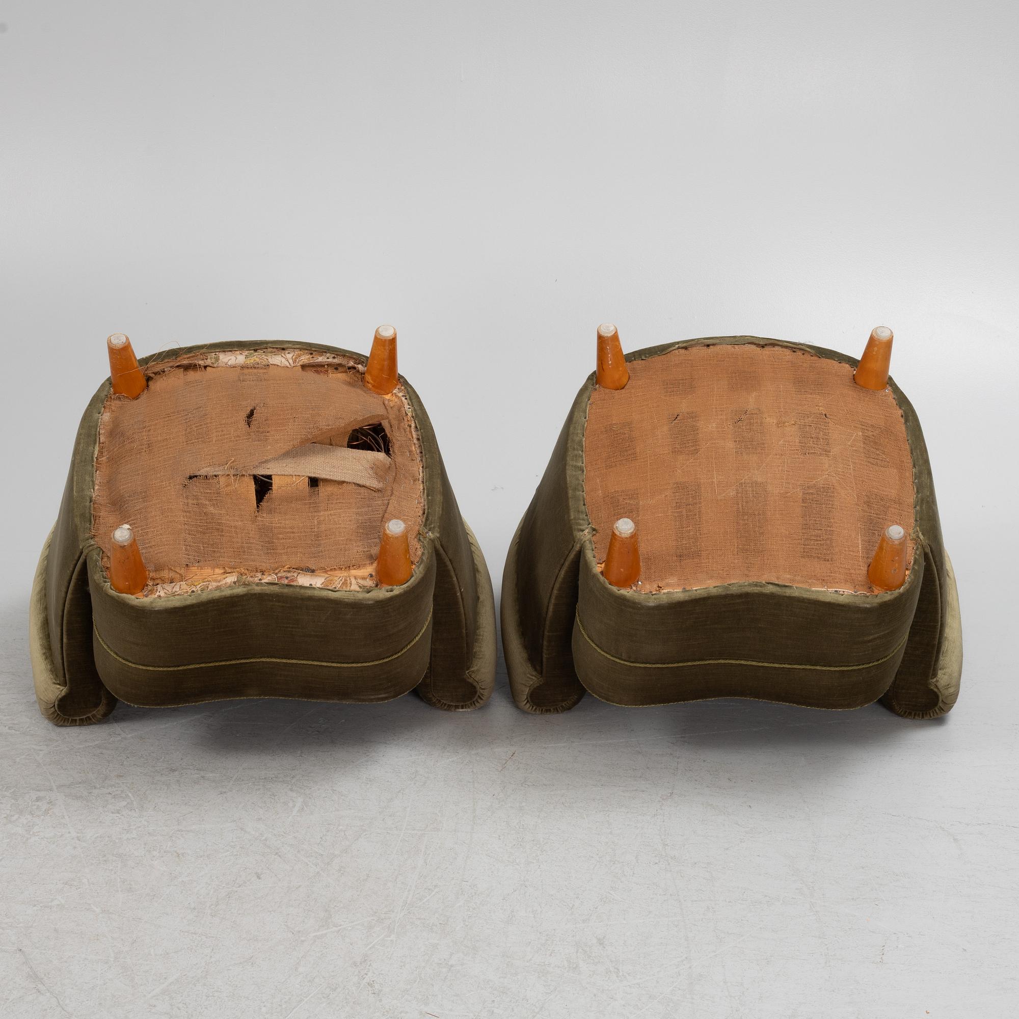 A pair of easy chairs, 1940s.