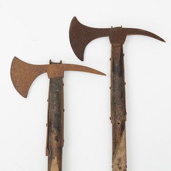 A pair of boarding axes, Swedish, 1780, pattern.