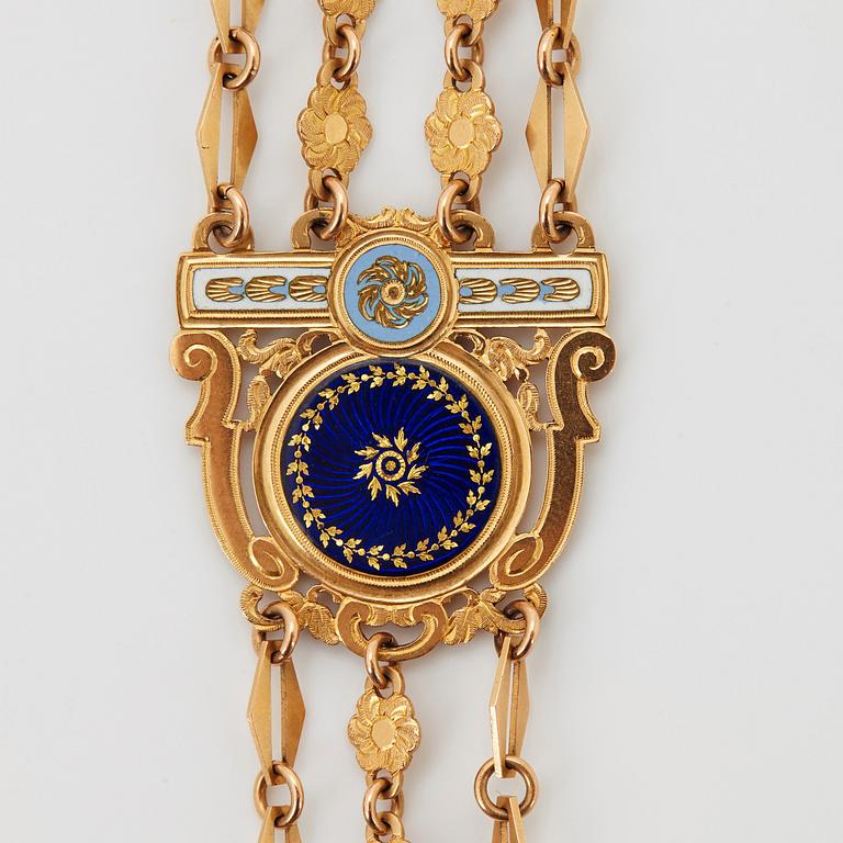 An 18K enameled gold chatelaine, 18th century.