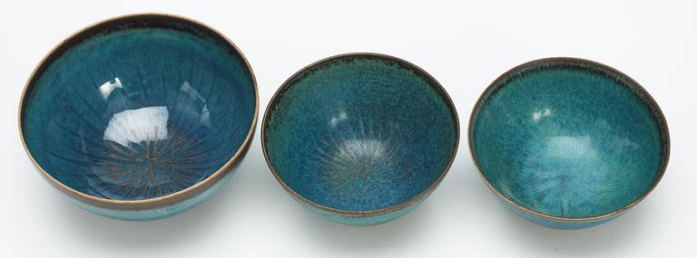 Three Stig Lindberg stoneware bowls, Gustavsberg studio 1959-1964.