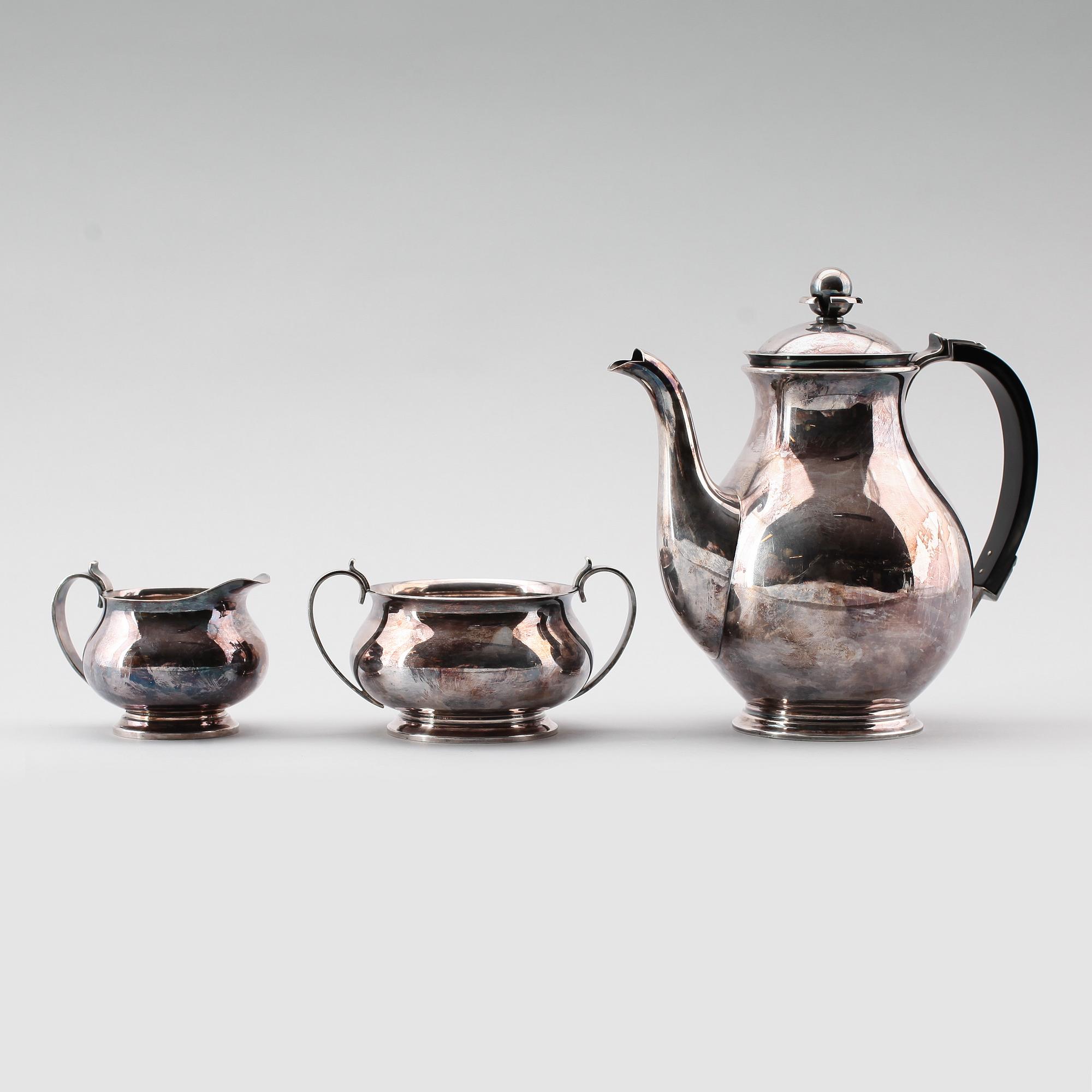KAFFESERVIS, 3 delar, nysilver, Atla, Danmark, 1900-talets första hälft.