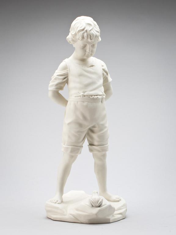 FIGURIN, parian. Gustavsberg, stämpelsignerad 1927.
"Pojken och grodan". Höjd 48 cm.