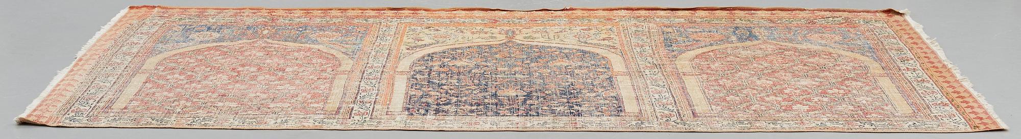 MATTO FRAGMENT, an antique Indian, Mughal Empire 17th-18th century probably, saff, ca 277 x 136 cm.