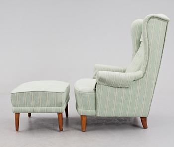 FÅTÖLJ samt FOTPALL, Carl Malmsten. 1900-talets slut.
