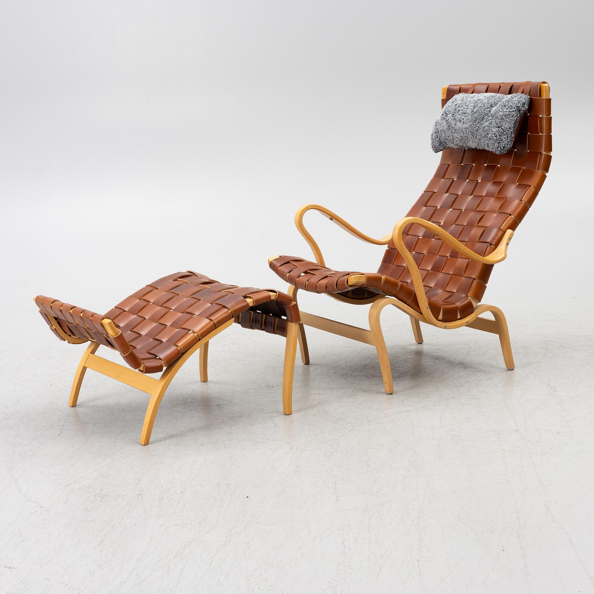 Bruno Mathsson, a 'Pernilla' easy chair with foot stool, Dux.