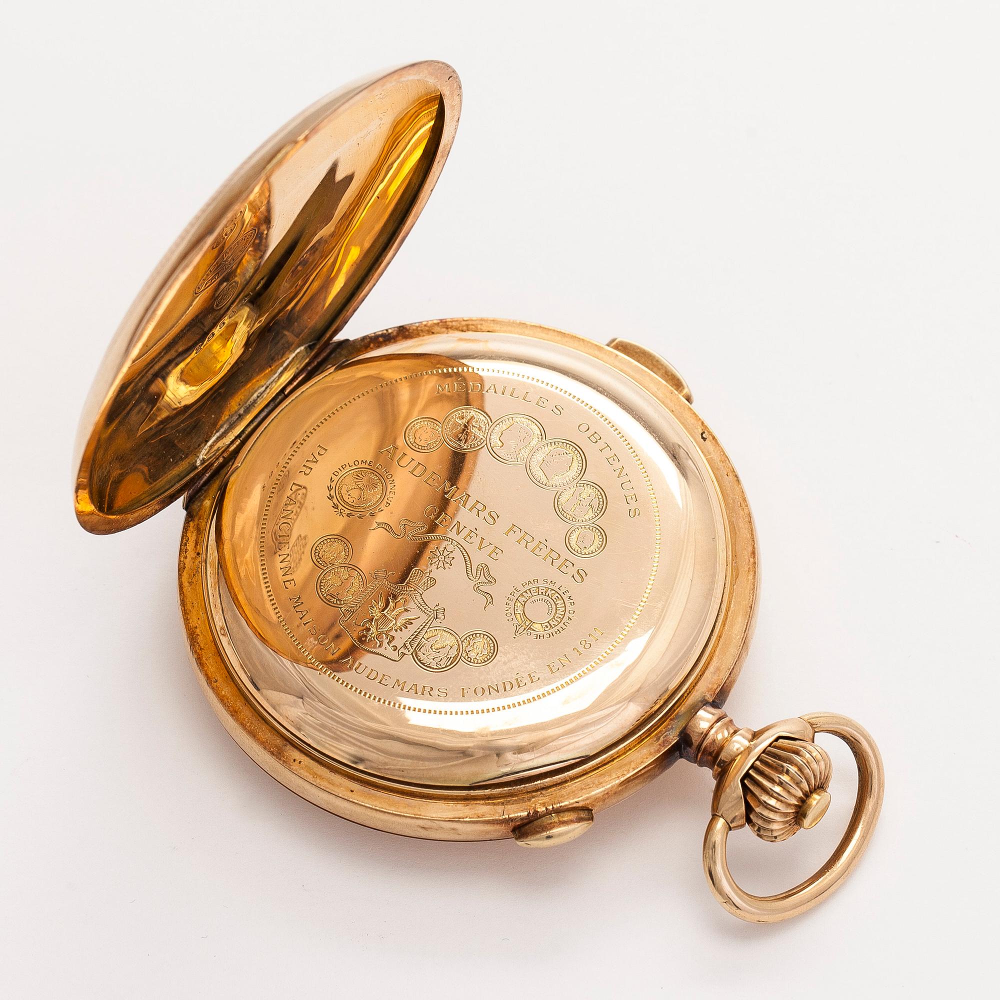 Audemars Frères, pocket watch, hunter, repeater, chronograph, 57 mm.