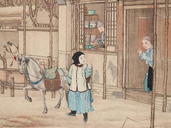 A large Chinese tapestry/painting by an unknown artist, colour and ink on paper, late Qingdynasty / early 20th Century.