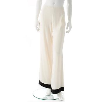 RALPH LAUREN, a pair of cremewhite and blue silk evening pants.