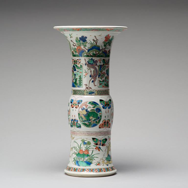 A famille verte Gu shaped vase, Qing dynasty, Kangxi (1662-1722).