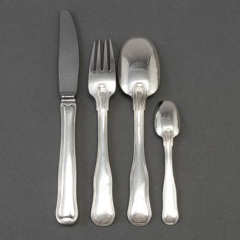 10 silver spoons, 1 fork, 1 spoon and 1 knife, Georg Jensen, sterlingsilver. After 1945. Weight 342 grams.