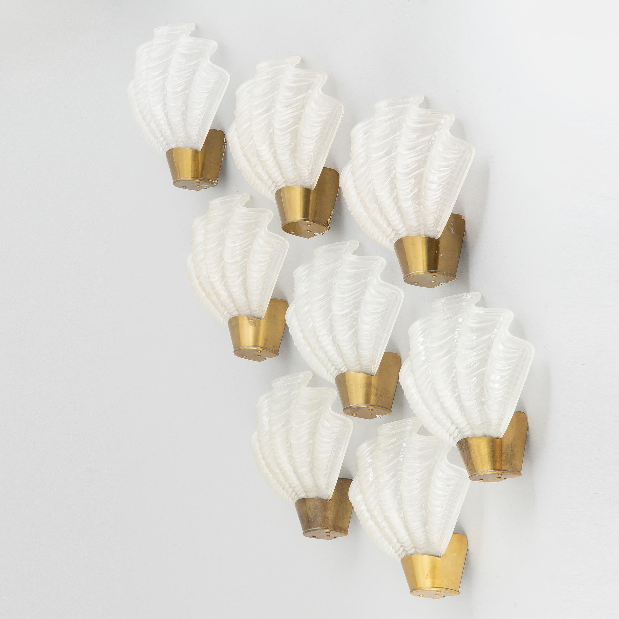 Asea, a set of eight 'Coquille' wall lights, Sweden, 1940's.