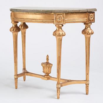 A Gustavian giltwood and marble console table, late 18th century.