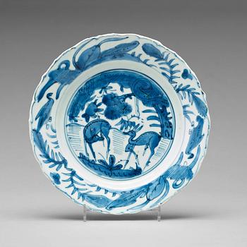 796. A set of six blue and white kraak dishes, Ming dynasty, Wanli (1572-1620).