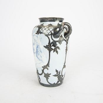 A Rosenthal "Danmark" early 1900s porcelain and silver vase.