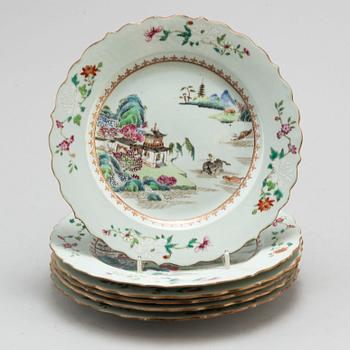 A set of six famille rose export plates, Qing dynasty, Qianlong (1736-95).