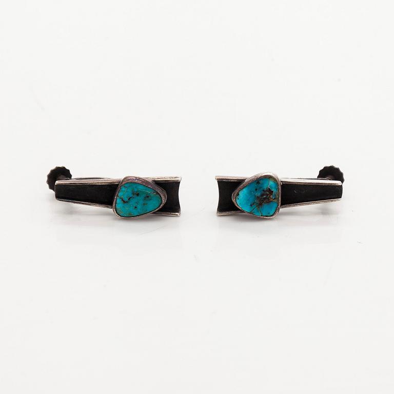 Bracelet, pendant and earrings, silver, turquoise, Tillander, Helsinki, 1950s.