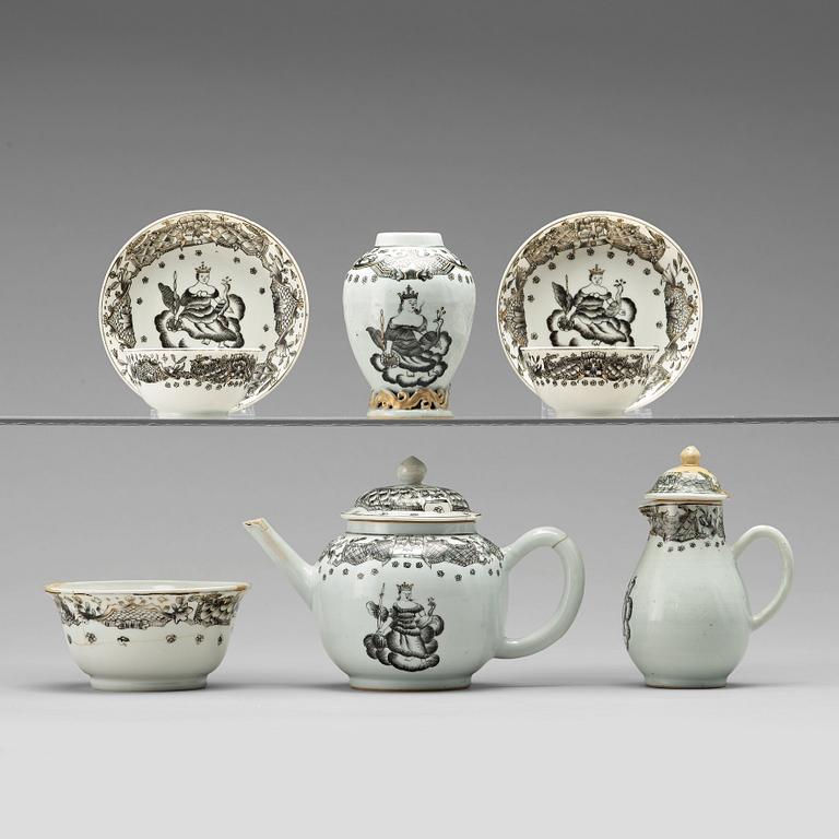 A six part grisaille tea service, Qing dynasty, Qianlong (1736-1795).