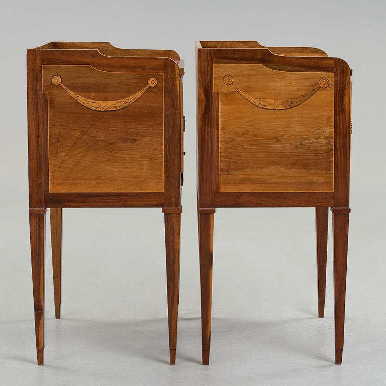 A pair of Gustavian bedside tables by Georg Haupt (master in Stockholm 1770-1784), not signed.