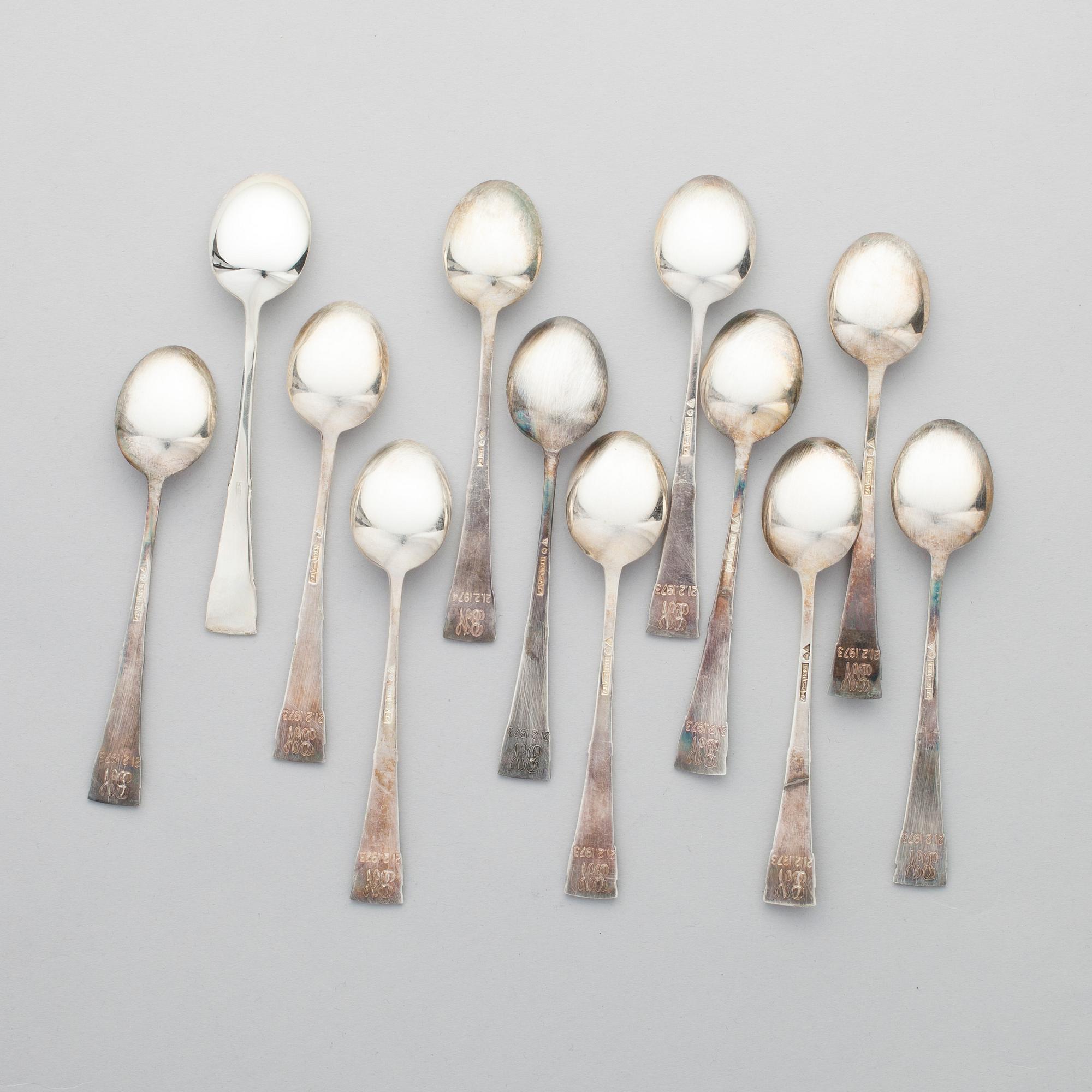 KAFFESKEDAR, 12 st, silver, "Tähkä" Mauno Honkanen, A. Tillander Helsnigfors 1973.