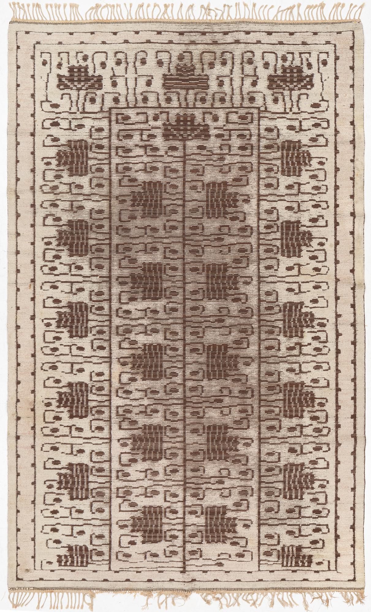 Märta Måås-Fjetterström, A 'Skvattram' carpet, knotted pile in relief, ca 365 x 228 cm, signed AB MMF.