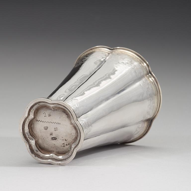 A Swedish 18th century parcel-gilt beaker, mark of Friedrich Heinrich Klinck, Stockholm 1734.