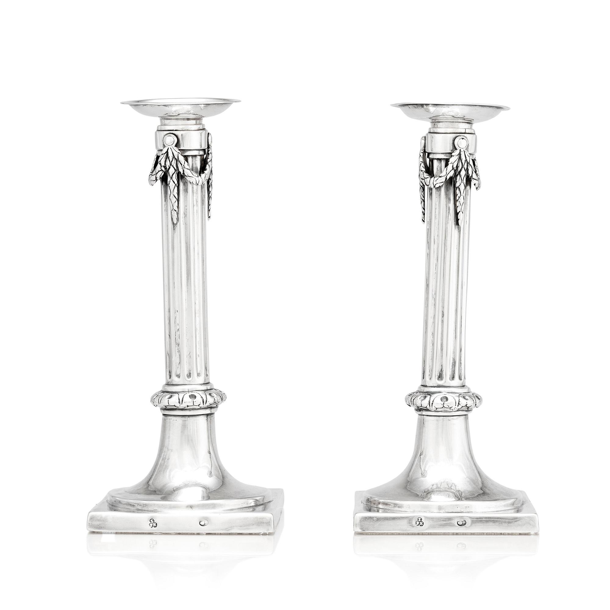 Johann Philipp Heckenauer, ljusstakar, ett par, silver, Augsburg 1787-1789.