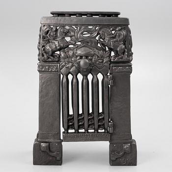 Fireplace front, cast iron, Art Nouveau, after Hans W Larsen, late 20th century.