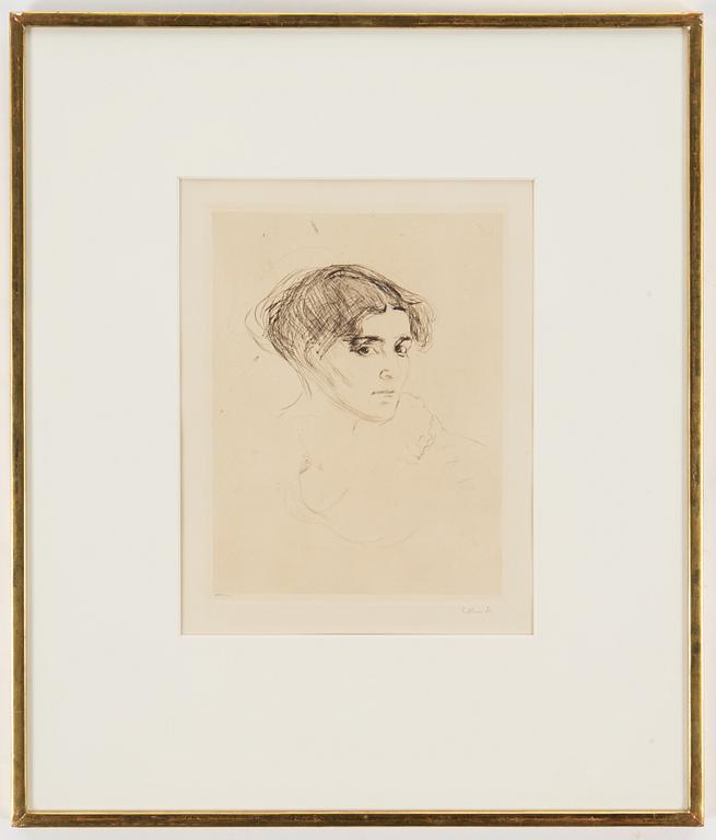 EDVARD MUNCH, drypoint, 1902/14, signed in pencil, printed by Otto Felsing, Berlin and also with his signature.