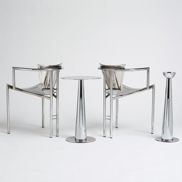 Ronald Cecil Sportes, 'Sum up', a pair of chairs, a table and an ashtray, for J.G. Furniture Systems Inc. USA, post 1982.