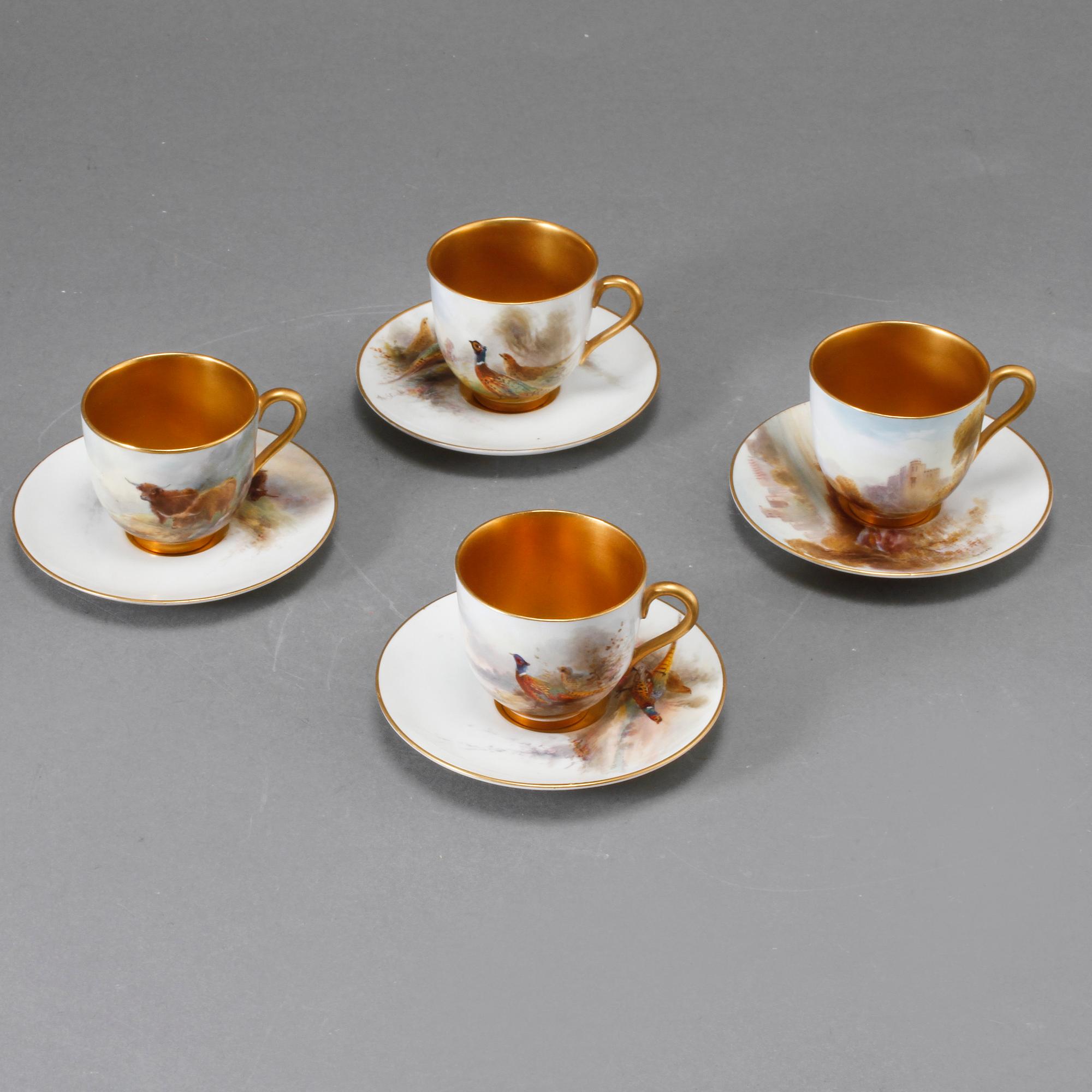 MOCCAKOPPAR, 4 st, porslin, Royal Worcester, 1913, signerade.