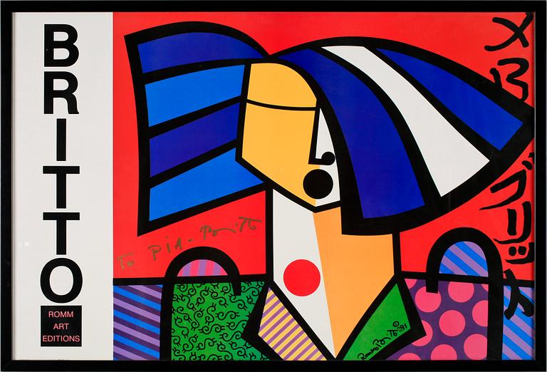 ROMERO BRITTO, affischtryck, sign. i trycket, samt personlig dedikation.