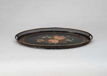A black 19th Century tin tray.