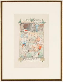 Elsa Beskow, akvarell, signerad.