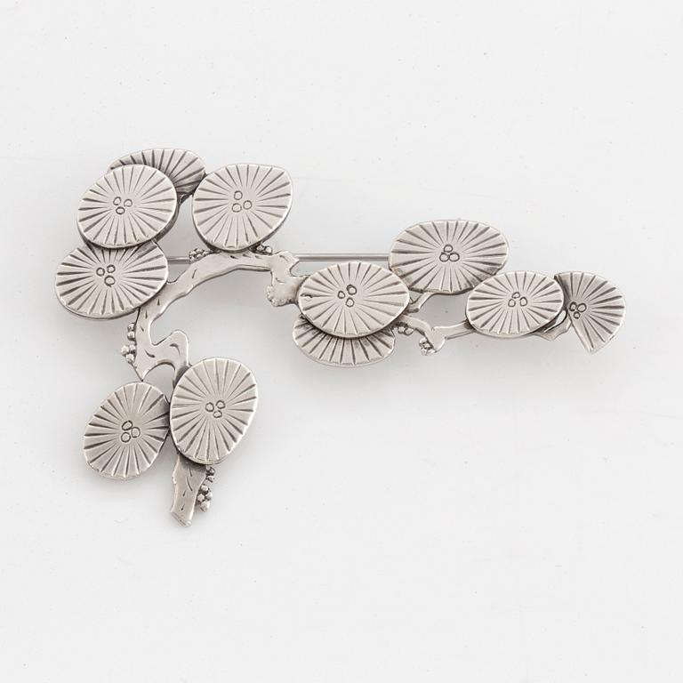 WIWEN NILSSON, a sterling brooch of a cherry blossom branch, Lund Sweden 1953.