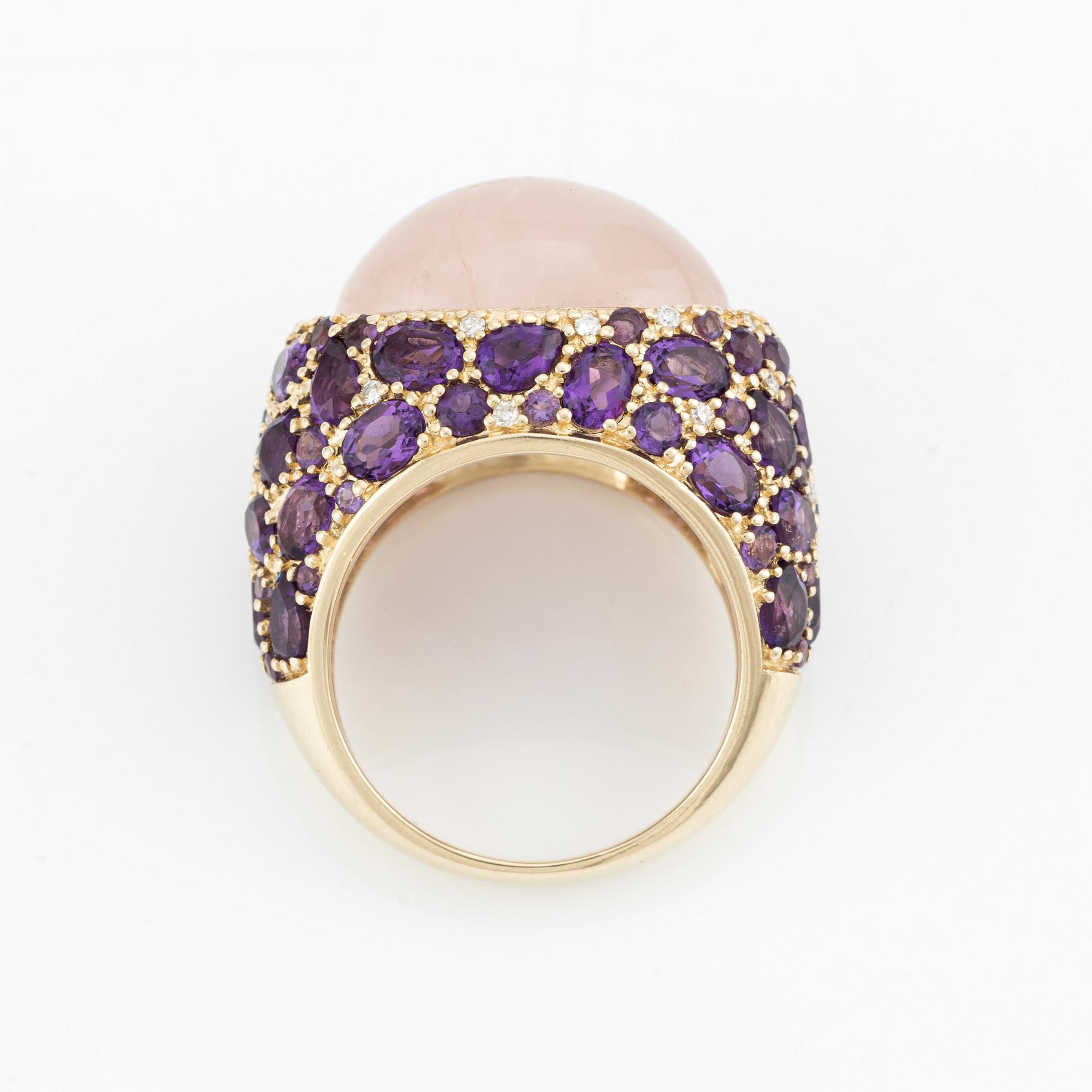 Ring, cocktailring med cabochonslipad rosenkvarts, ametister och små diamanter.