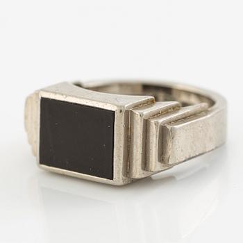 Ring, CG Hallberg, 18K white gold with black stone.
