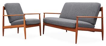62. A Grete Jalk sofa and easy chair by France & Son, Denmark.