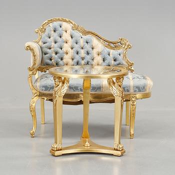 SOFFA med BORD, rokokostil resp empirestil, modern tillverkning.