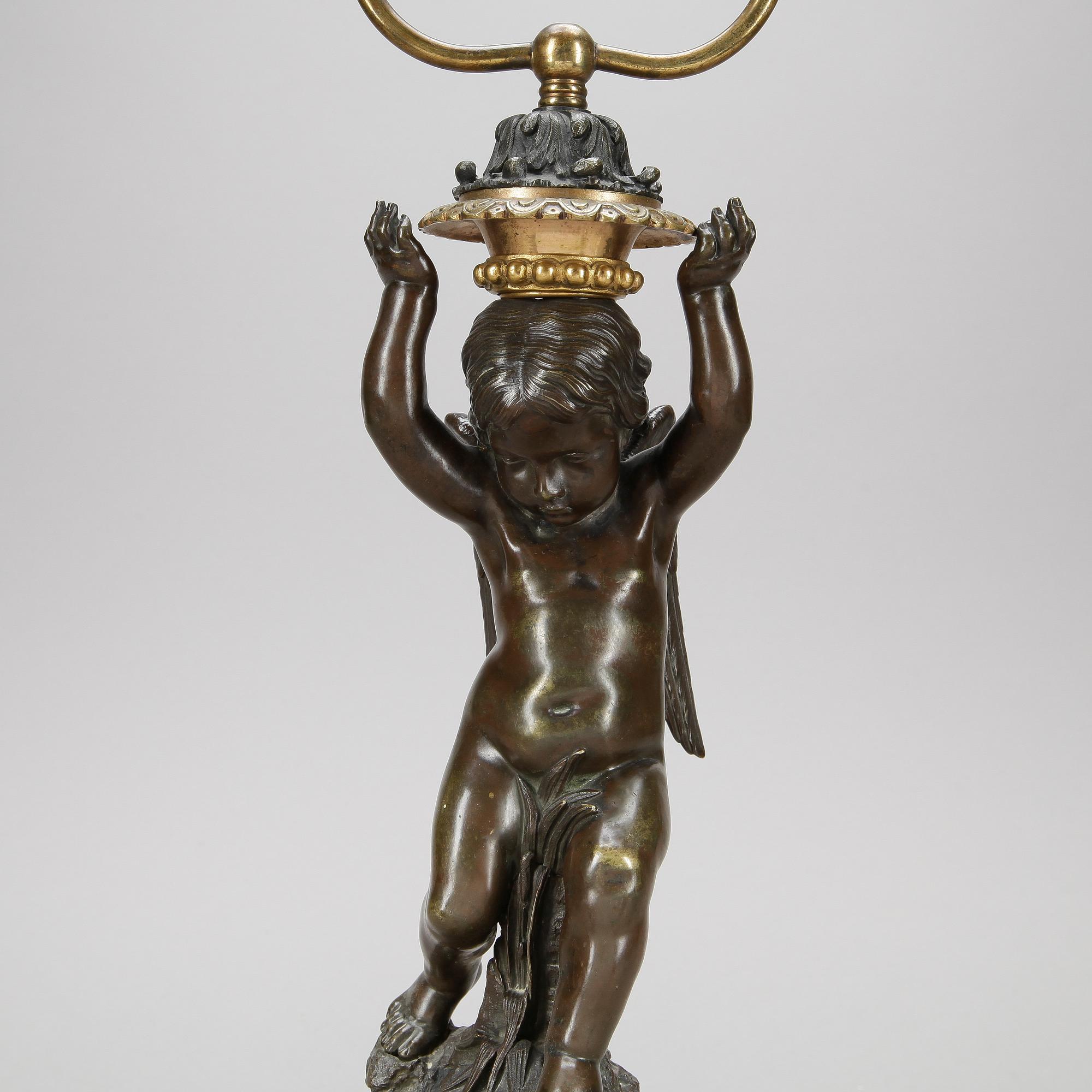 BORDSLAMPA. Brons, Frankrike 1800-tal.