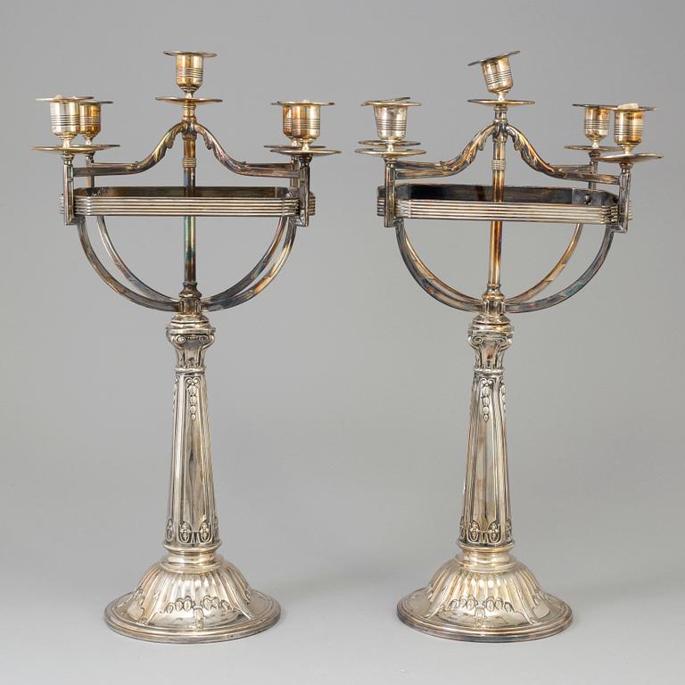 A pair of Art Nouveau candelabra, Silver plated.