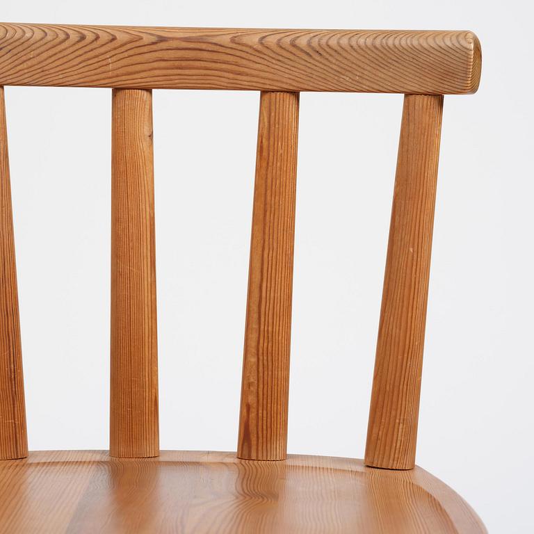 Axel Einar Hjorth, a set of six stained pine "Utö" chairs, Nordiska Kompaniet, Sweden, 1930s.